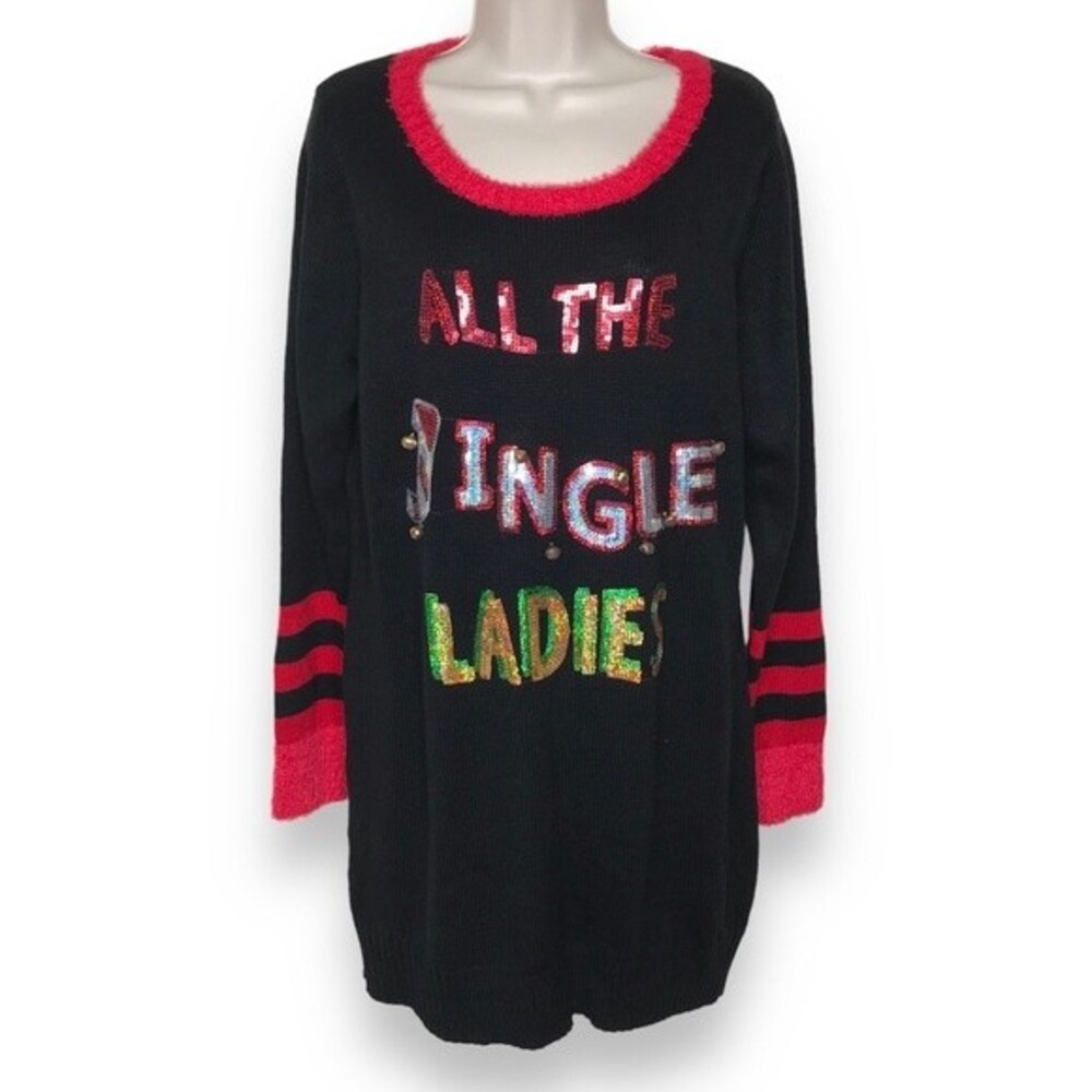 United States Sweaters All The Jingle Ladies Black Tunic Dress Womens Size Large